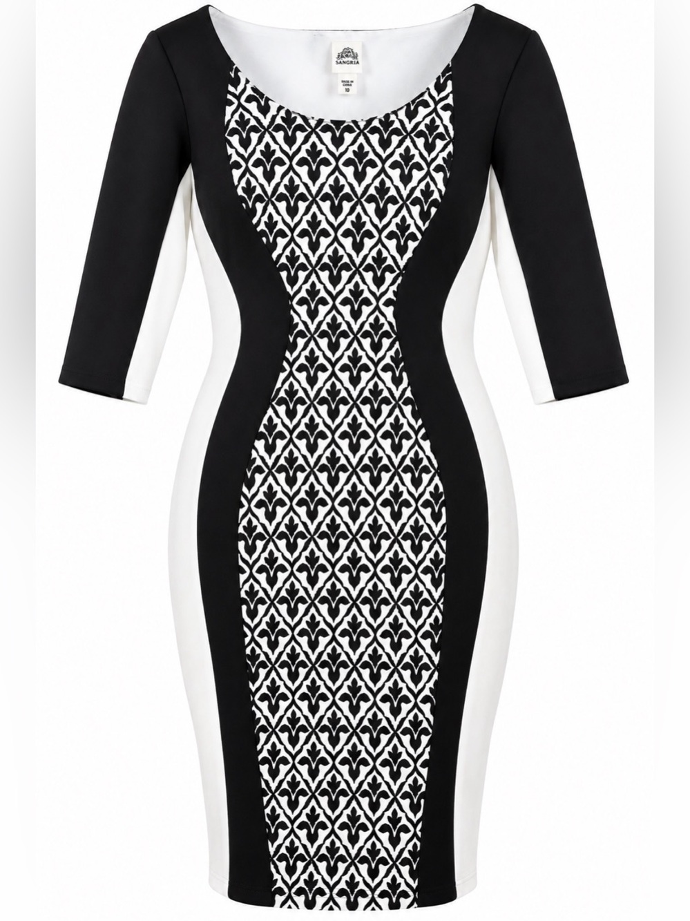 Sangria Black Ivory Colorblock Print Sheath Dress Size 10